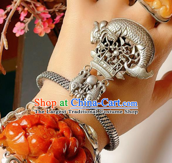 Handmade Chinese Silver Carp Bracelet Accessories Traditional Culture Jewelry National Carving Bangle