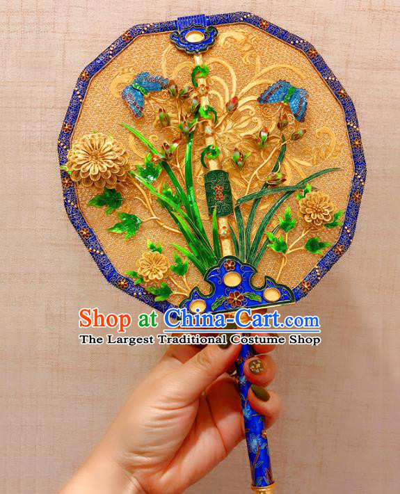 China Traditional Collection Qing Dynasty Palace Fan Handmade Ancient Imperial Consort Cloisonne Fan