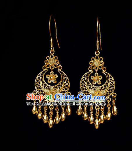 Chinese Traditional Earrings Accessories Ancient Empress Golden Flowers Ear Jewelry