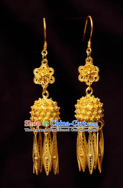 Chinese Ancient Empress Golden Ear Jewelry Traditional Ming Dynasty Earrings Accessories