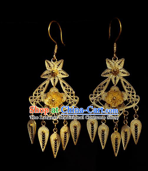 Chinese Traditional Wedding Golden Plum Blossom Earrings Accessories Ancient Bride Ear Jewelry