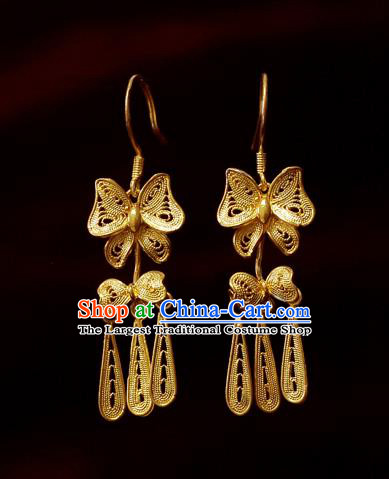 Chinese Traditional Cheongsam Earrings National Wedding Jewelry Golden Butterfly Ear Accessories