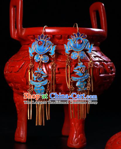 Chinese Ancient Qing Dynasty Imperial Consort Tourmaline Ear Accessories National Blueing Earrings Jewelry