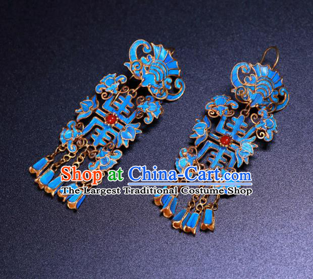 Chinese Classical Blueing Bat Earrings Wedding Jewelry Ancient Qing Dynasty Empress Ear Accessories