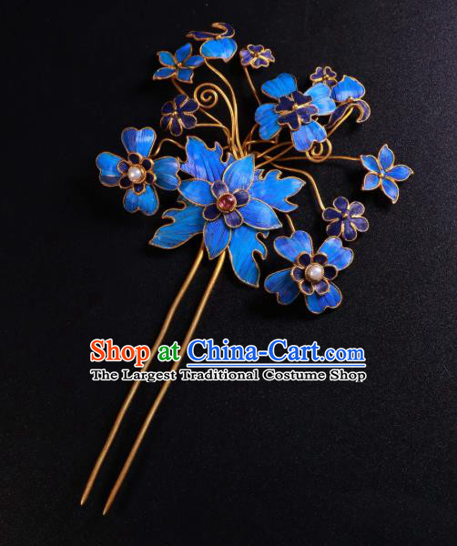 China Ancient Qing Dynasty Imperial Empress Cloisonne Hairpin Handmade Gems Hair Stick