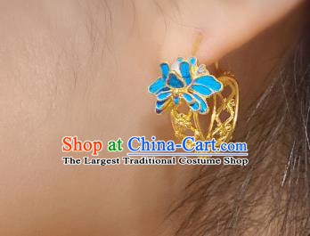 Chinese Ancient Qing Dynasty Imperial Consort Pearl Ear Accessories Classical Golden Earrings Wedding Jewelry