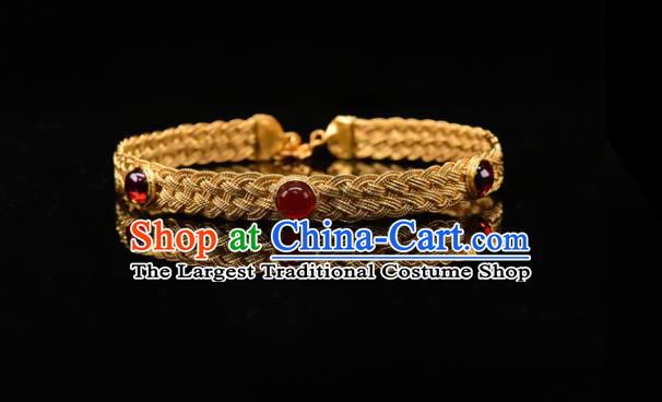 China Traditional Ming Dynasty Bracelet Accessories Ancient Imperial Consort Golden Gems Bangle