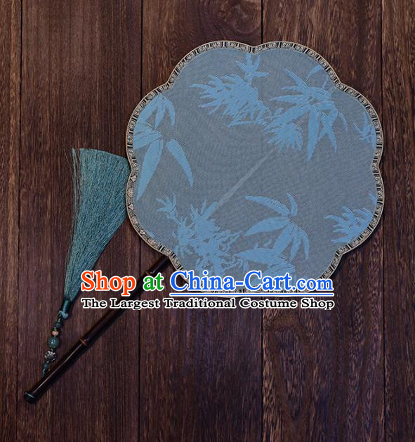 Handmade Chinese Traditional Hanfu Blue Silk Fan Bamboo Pattern Fan Ancient Song Dynasty Princess Palace Fan