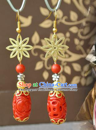 Chinese Classical Qin Dynasty Empress Ear Accessories Ancient Queen Cinnabar Earrings