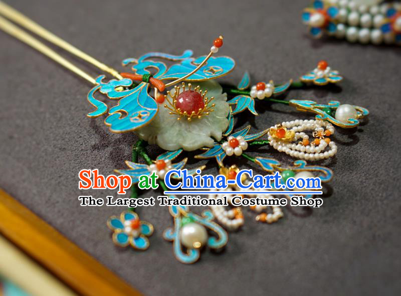 China Qing Dynasty Palace Lady Butterfly Hairpin Ancient Empress Jade Hair Stick Traditional Court Hair Jewelry