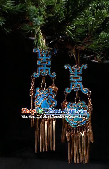 Chinese Ancient Qing Dynasty Court Woman Blueing Ear Accessories Classical Earrings Jewelry