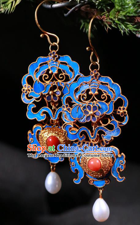 Chinese Ear Accessories Ancient Qing Dynasty Empress Filigree Earrings Classical Gems Jewelry