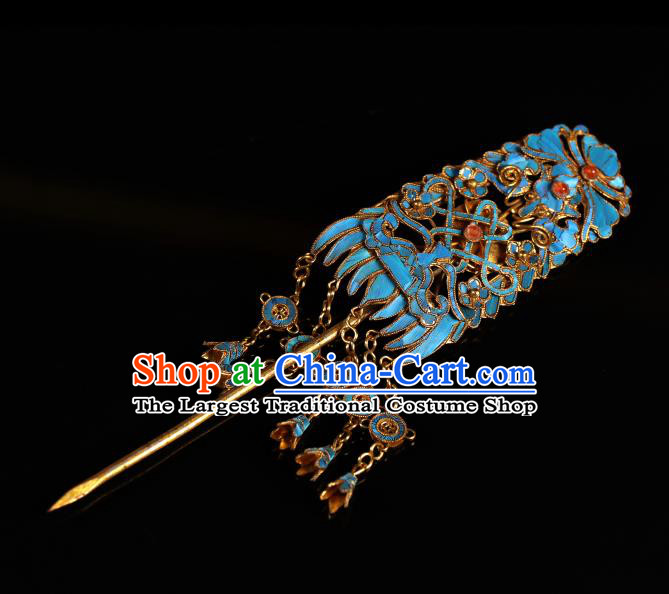 China Handmade Qing Dynasty Court Woman Tassel Hairpin Ancient Empress Gems Hair Clip