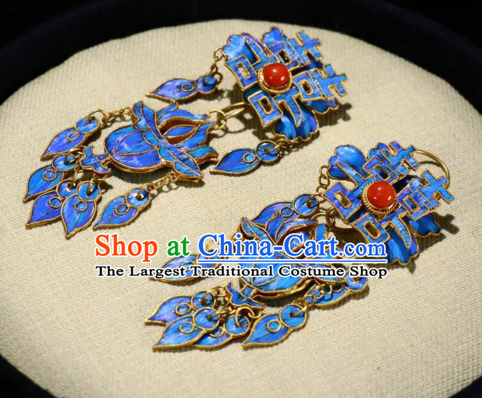 Chinese Qing Dynasty Wedding Ear Accessories Classical Jewelry Ancient Empress Cloisonne Earrings