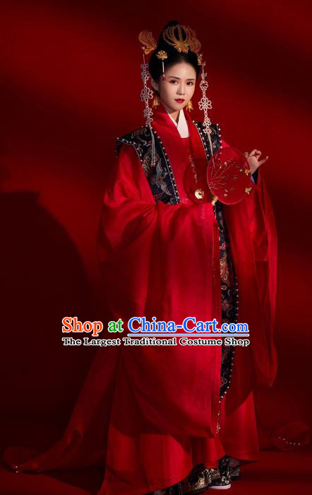 China Ancient Ming Dynasty Empress Wedding Historical Costume Traditional Embroidered Red Hanfu Dress Clothing for Women