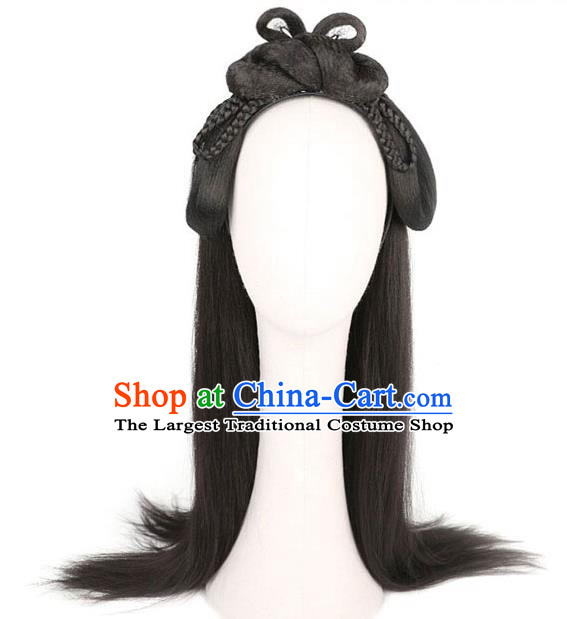 Handmade Chinese Ancient Young Lady Wig Sheath Headwear Traditional Song Dynasty Princess Wigs Chignon Hair Clasp