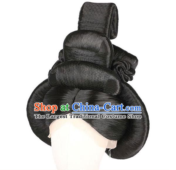 Handmade Chinese Ancient Imperial Consort Wig Sheath Headwear Traditional Tang Dynasty Court Woman Yang Yuhuan Wigs Chignon