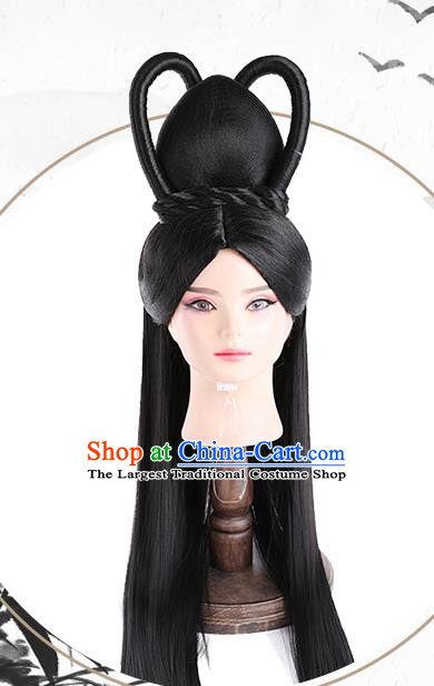 Chinese Ancient Empress Wig Sheath Traditional Ming Dynasty Royal Queen Sun Ruowei Wigs Chignon Headdress