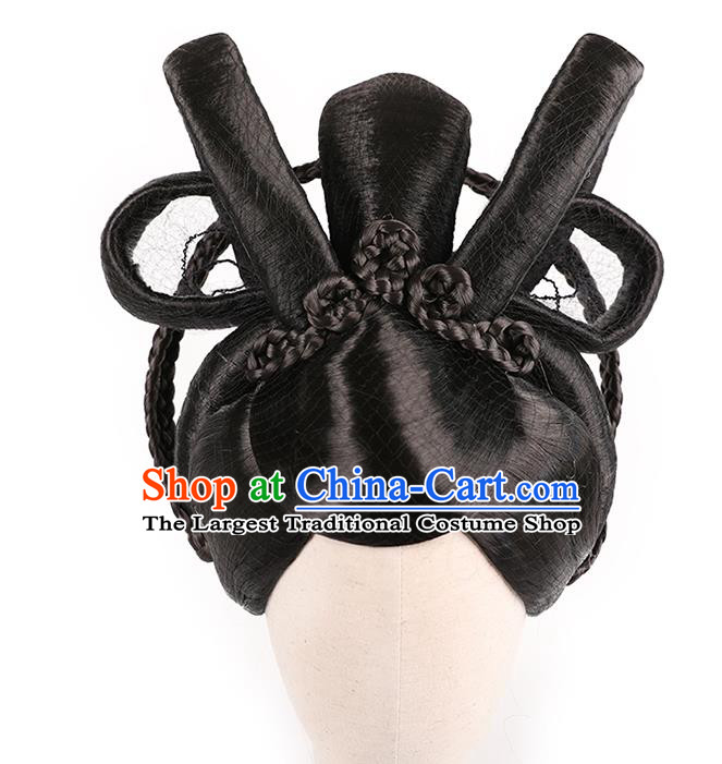 Handmade Chinese Ancient Royal Queen Wig Sheath Traditional Tang Dynasty Empress Wigs Chignon Headwear