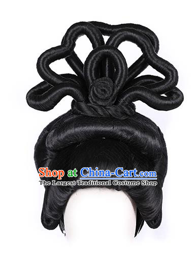 Chinese Ancient Queen Wig Sheath Traditional Tang Dynasty Imperial Consort Wigs Chignon and Hairpins