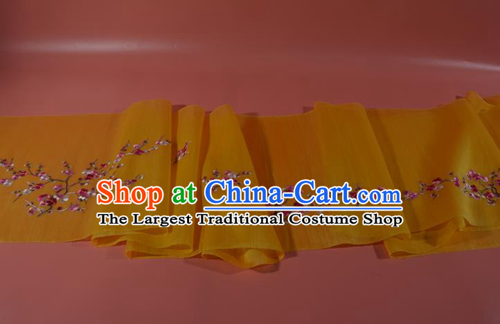 Chinese Traditional Hanfu Dress Yellow Silk Fabric Embroidered Plum Blossom Silk Material