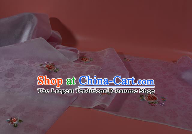 Chinese Classical Peony Pattern Silk Material Traditional Hanfu Dress Embroidered Pink Silk Fabric