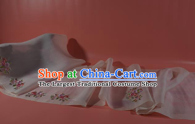 Chinese Classical Flowers Pattern Silk Material Traditional Hanfu Dress Embroidered White Silk Fabric