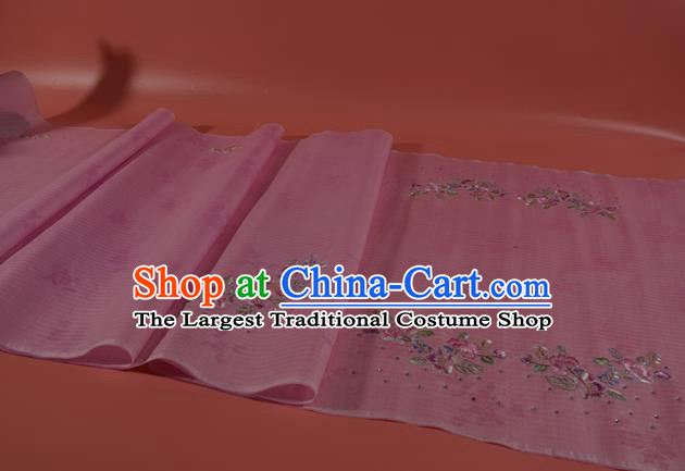 Chinese Classical Peach Flowers Pattern Silk Material Traditional Hanfu Dress Embroidered Pink Silk Fabric