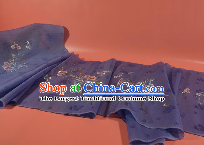 Chinese Traditional Hanfu Purple Silk Fabric Classical Embroidered Flowers Silk Material