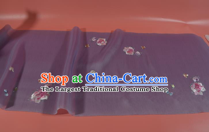 Chinese Classical Light Purple Silk Fabric Traditional Hanfu Embroidered Peony Butterfly Silk Material