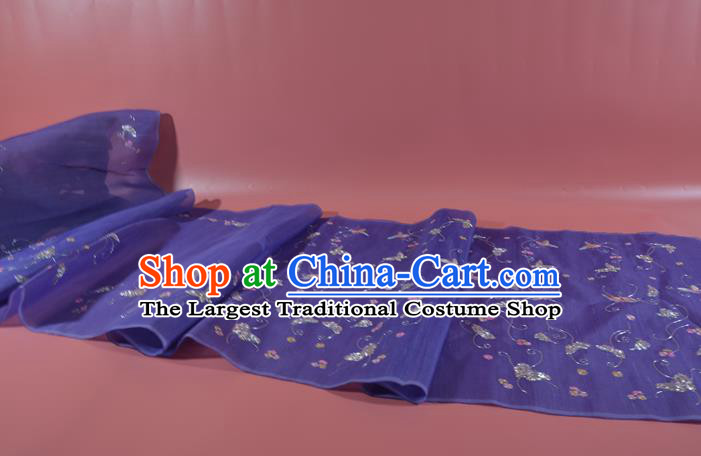 Chinese Classical Violet Natural Silk Material Traditional Hanfu Embroidered Butterfly Silk Fabric