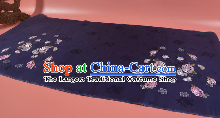 Chinese Classical Dark Purple Natural Silk Material Traditional Hanfu Embroidered Peony Flowers Silk Fabric