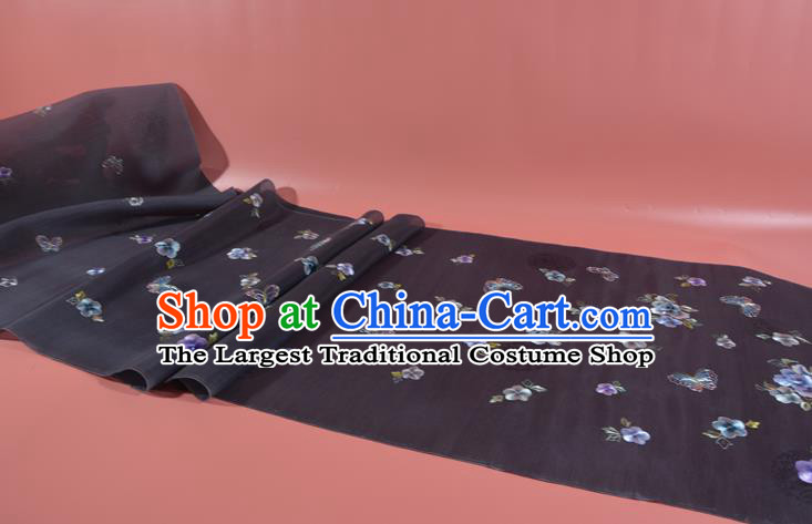 Chinese Classical Grey Purple Natural Silk Material Traditional Hanfu Embroidered Flowers Butterfly Silk Fabric