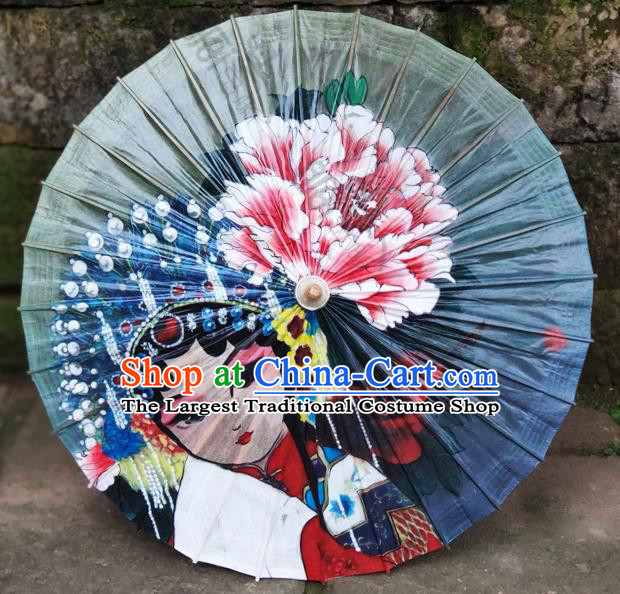 Traditional China Painting Beijing Opera Oil Umbrella Green Paper Umbrella Handmade Umbrellas Artware