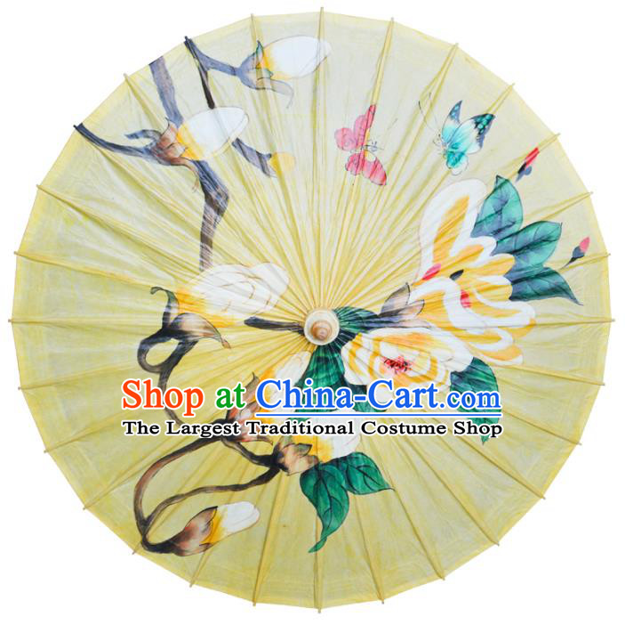 Traditional China Yellow Oil Paper Umbrella Handmade Umbrellas Artware Painting Mangnolia Umbrella