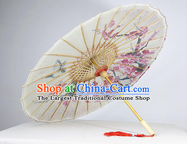 Traditional China Ink Painting Plum Blossom Oil Paper Umbrella Handmade Umbrellas Artware White Paper Umbrella