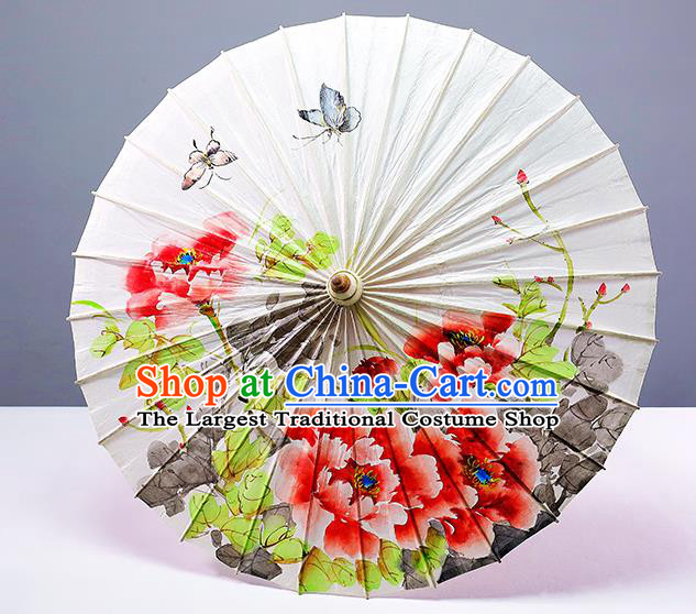 Traditional China Classical Painting Peony Paper Umbrella Handmade Umbrellas Artware White Oil Paper Umbrella