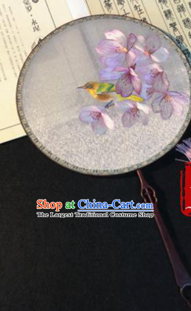 Handmade China Classical Dance Silk Fan Traditional Princess Embroidered Mangnolia Bird Circular Fan Wedding Palace Fan