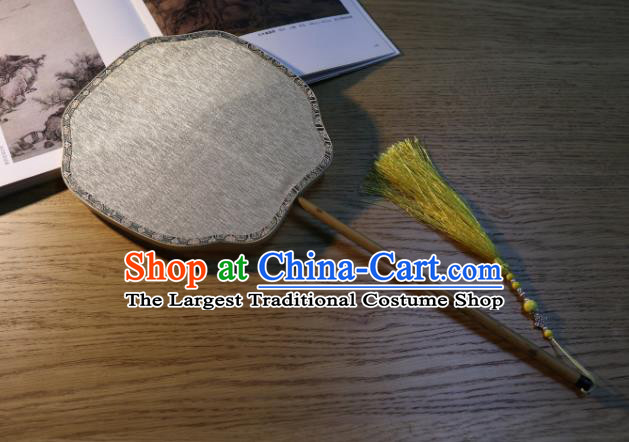 Handmade China Ancient Court Lady Grey Silk Fan Traditional Court Fan Classical Dance Palace Fan