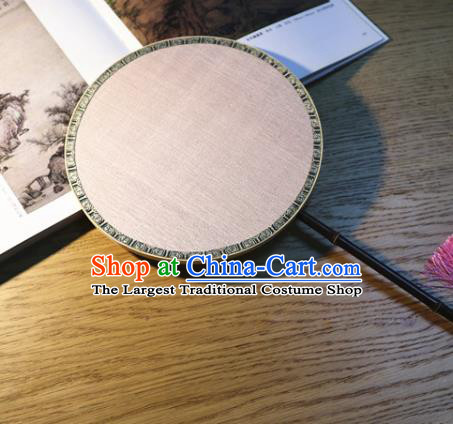 Handmade China Classical Dance Palace Fan Ancient Court Lady Pink Silk Fan Traditional Court Circular Fan