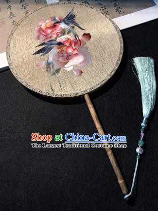 Handmade China Princess Circular Fan Traditional Hanfu Fans Classical Palace Fan Embroidered Peony Silk Fan