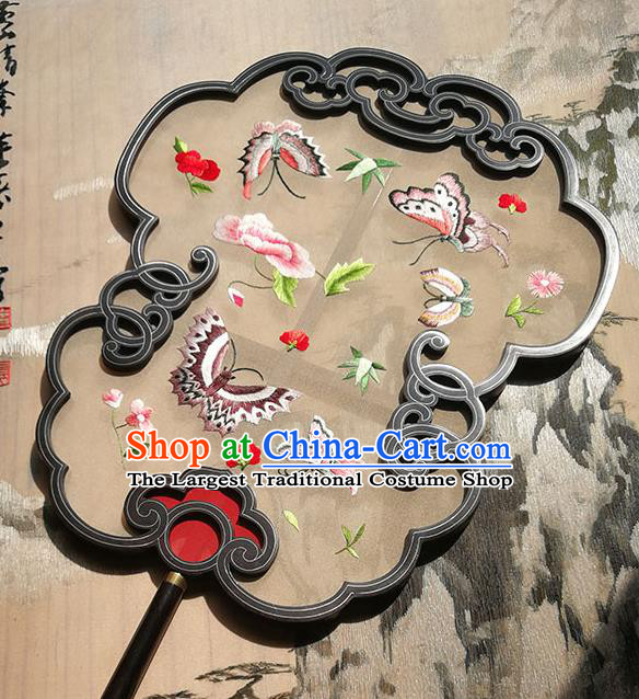 Handmade China Embroidered Butterfly Fan Classical Palace Fan Traditional Ming Dynasty Hanfu Fans Silk Fan