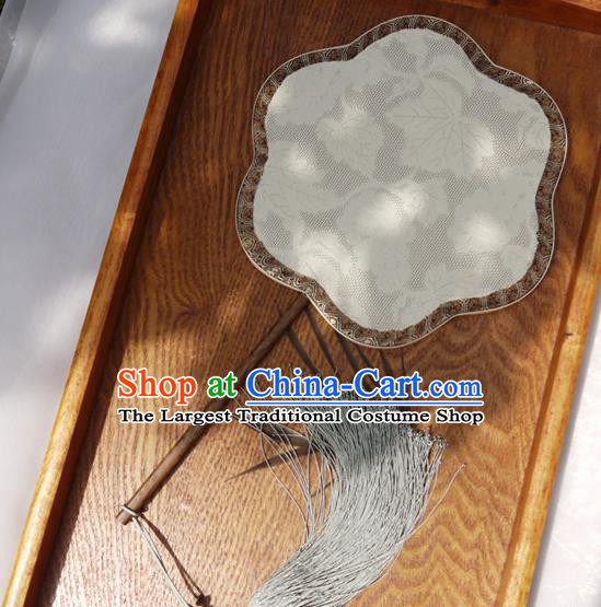 China Traditional Hanfu Fan Handmade Palace Fan Classical Grape Pattern Silk Fan