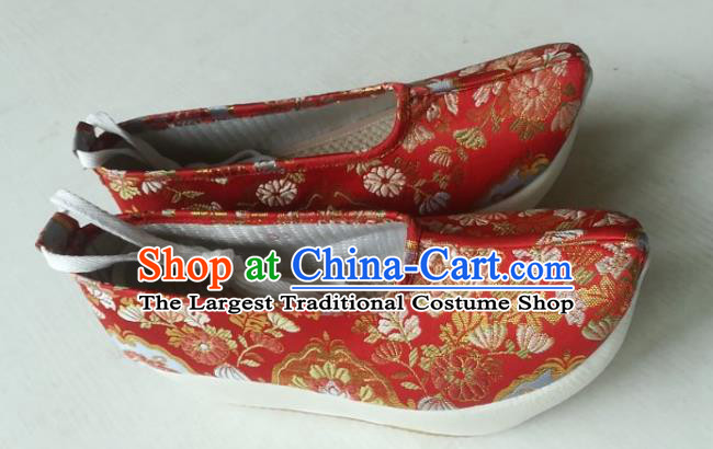 China Handmade Hanfu Shoes Red Brocade Shoes Traditional Ming Dynasty Princess Shoes Wedding Shoes