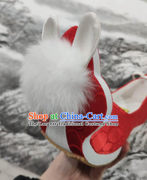 China Classical Red Brocade Shoes Hanfu Venonat Rabbit Shoes Traditional Tang Dynasty Princess Shoes