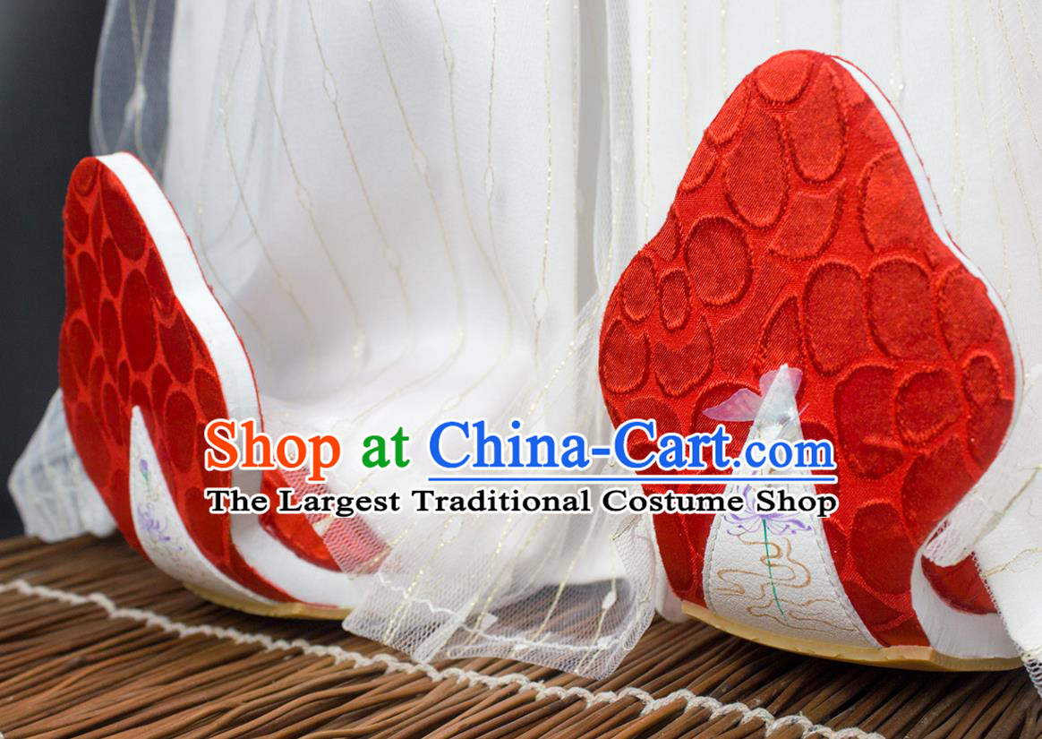 China Hanfu Hand Painting Manjusaka Shoes Classical Red Brocade Shoes Traditional Tang Dynasty Princess Shoes