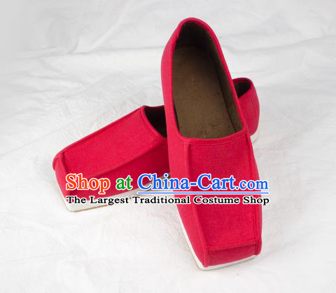 Chinese Handmade Ancient Scholar Red Flax Shoes Traditional Ming Dynasty Taoist Shoes