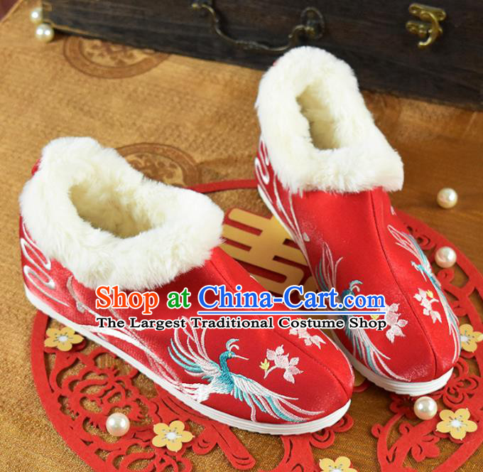 China National Embroidered Phoenix Shoes Red Cloth Shoes Traditional Wedding Shoes