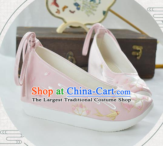 China Traditional Embroidered Lotus Shoes National Shoes Women Pink Satin Shoes