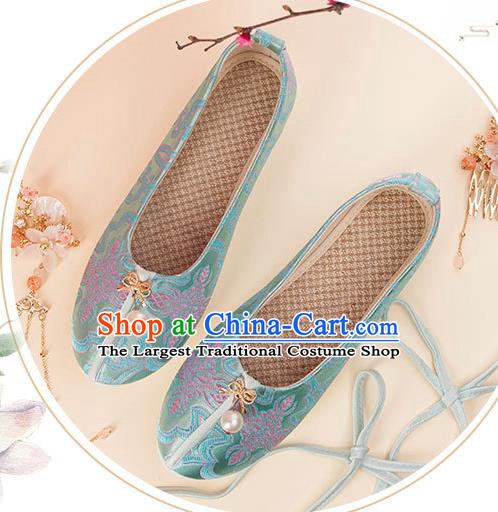 China Handmade Light Green Brocade Shoes Traditional Hanfu Shoes Classical National Shoes